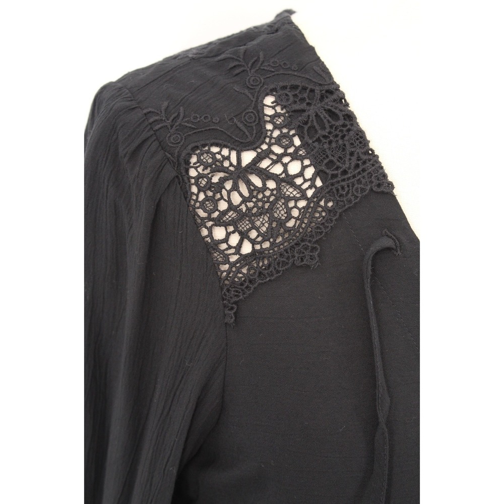 American Eagle Peasant Blouse Medium Black Embroidered Bohemian‎ Peplum Gauze - Picture 6 of 11